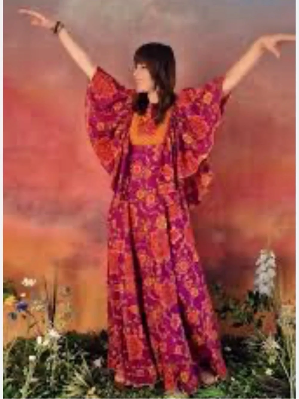 Hippie Shake Purple Mandala Maxi Dress Flutter Sleeve 1970s Style Gypsy Femme